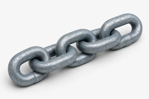Close view of open-link studless anchor chain