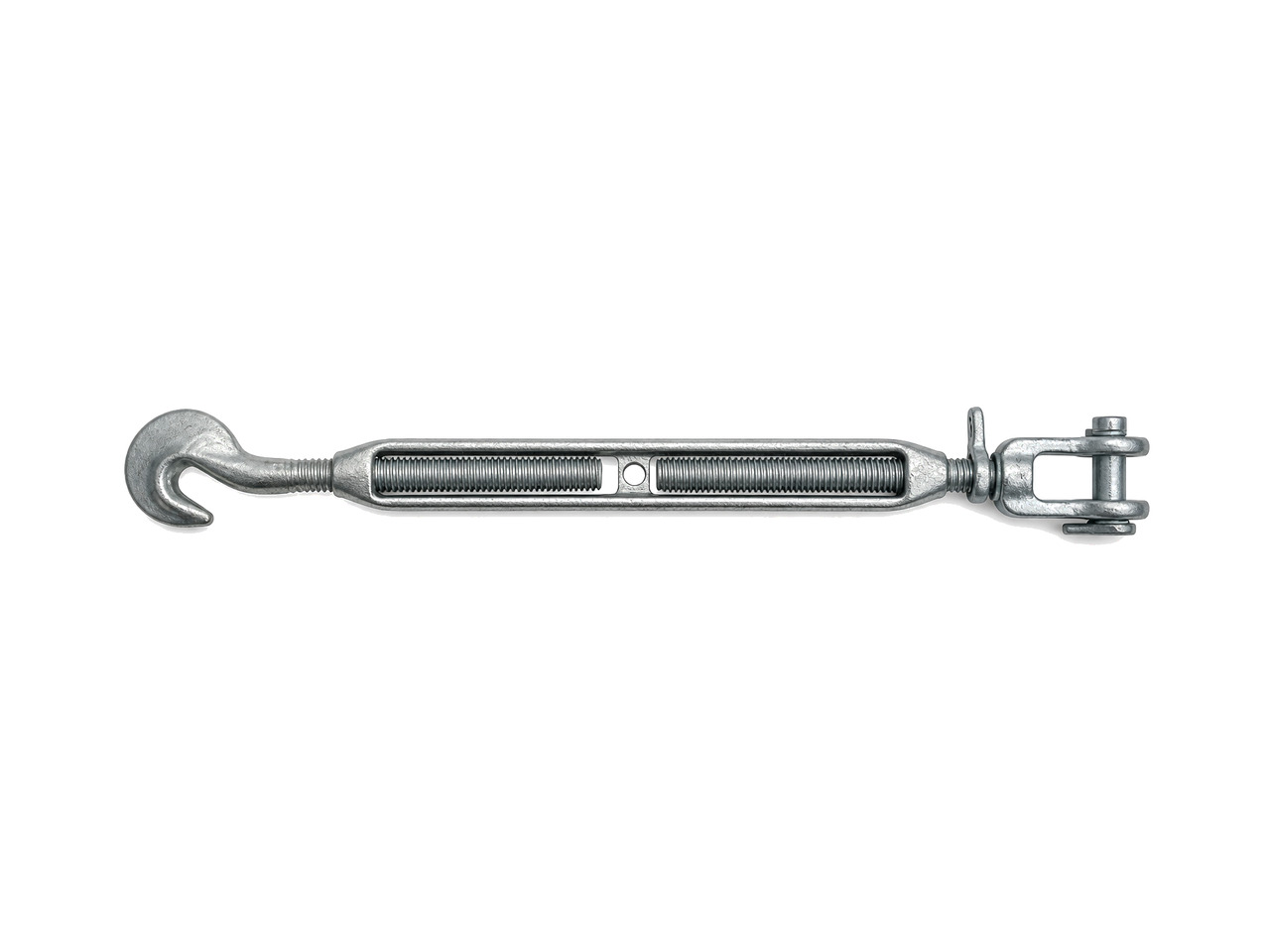 Container lashing turnbuckle on a white studio background