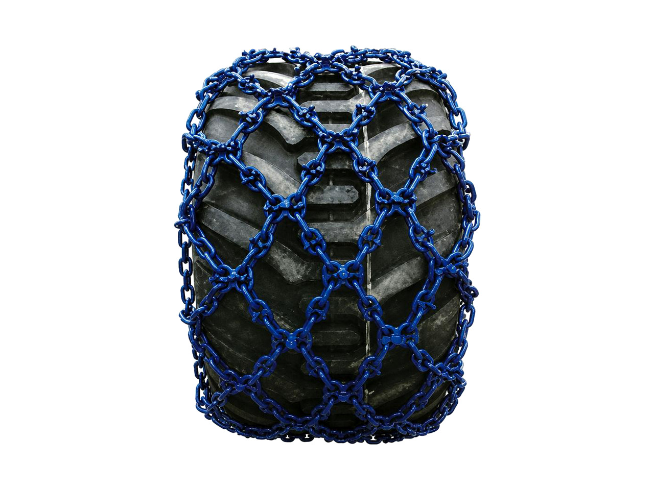 Studded skidder chain on a white studio background