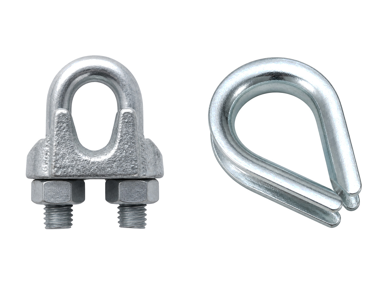 Wire rope clips and thimbles for rope terminations