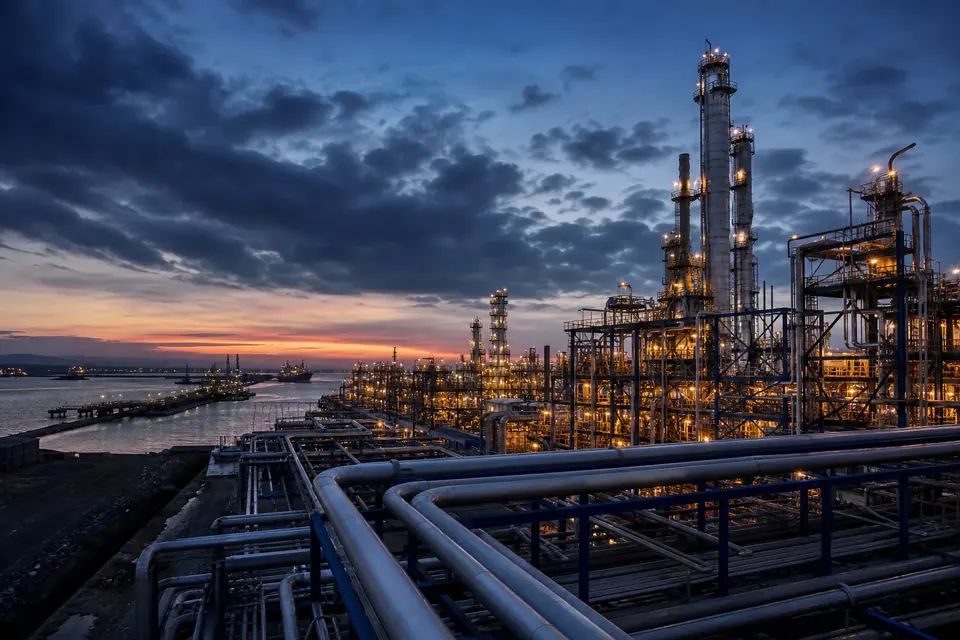 Oil and gas industrial facility with steel pipe structures