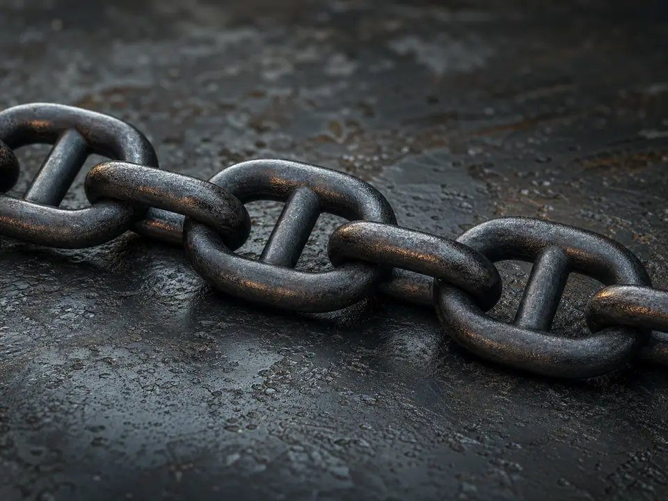 Close view of correctly structured stud-link anchor chain