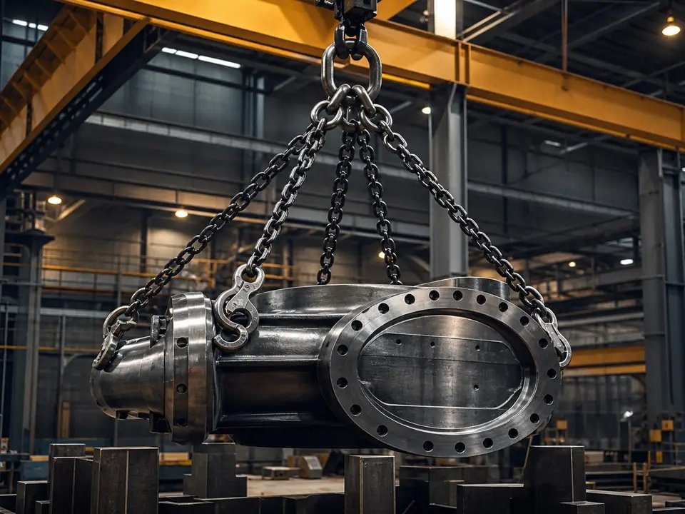 Round-link chain sling lifting an industrial load