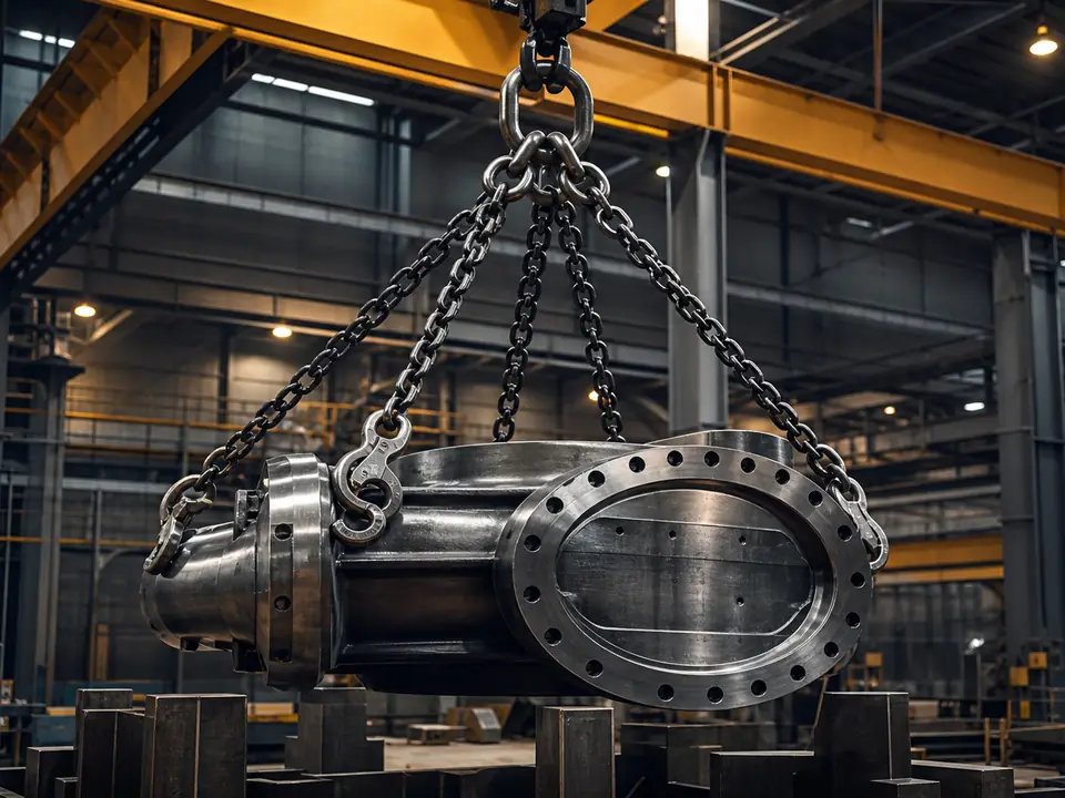 Round-link chain sling lifting an industrial load